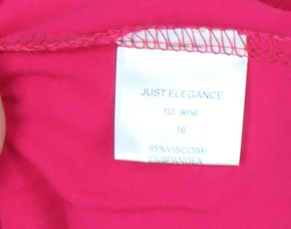 Just Elegance Womens Pink Size 16 V-Neck Short Sleeve Ruffle T-Shirt