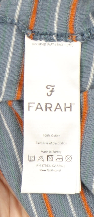 Farah Men's Blue XL Striped Cotton T-Shirt Crew Neck