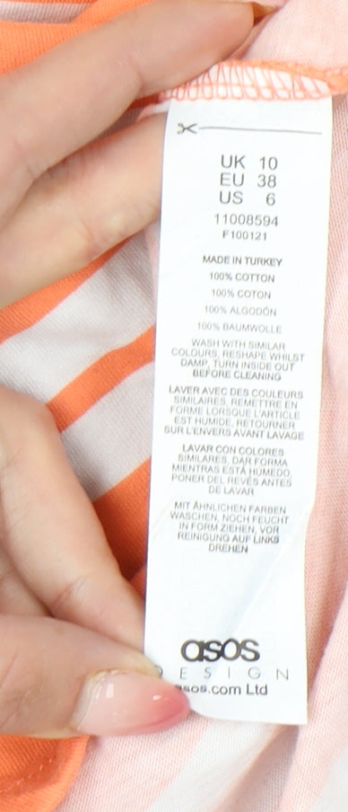 ASOS Design Womens Orange Striped Long Sleeve Cotton T-Shirt UK 10