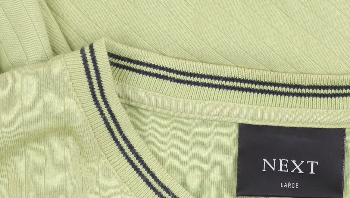 Next Unisex Adults Green Cotton V-Neck Short Sleeve T-Shirt L