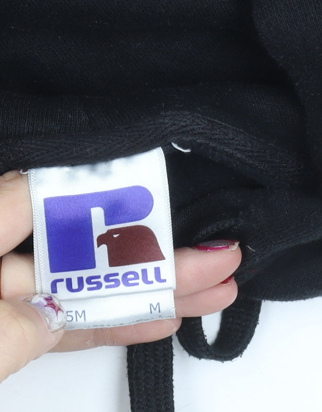Russell Men’s Black Pullover Hoodie M Graphic Print Logo Sportswear