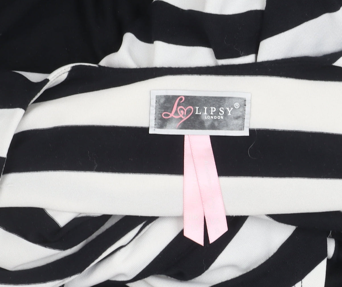 Lipsy Women’s Black White Stripe Cold Shoulder Bodycon Dress Size 10