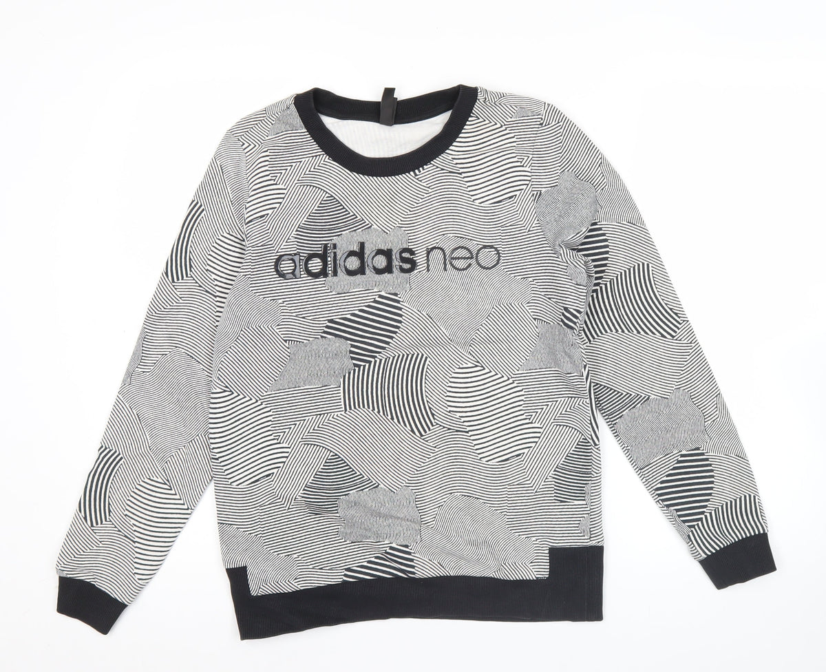 Adidas Neo Womens Black White Sweatshirt UK 10 Cotton Blend