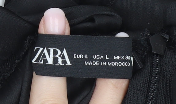 Zara Women Black One Shoulder Cut Out Midi Bodycon Dress Size 14