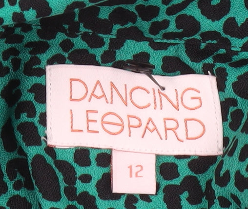Dancing Leopard Women Green Animal Print Shirt Dress Size 12