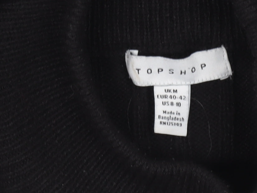Topshop Women’s Black Mock Neck Rib Knit Jumper Size M