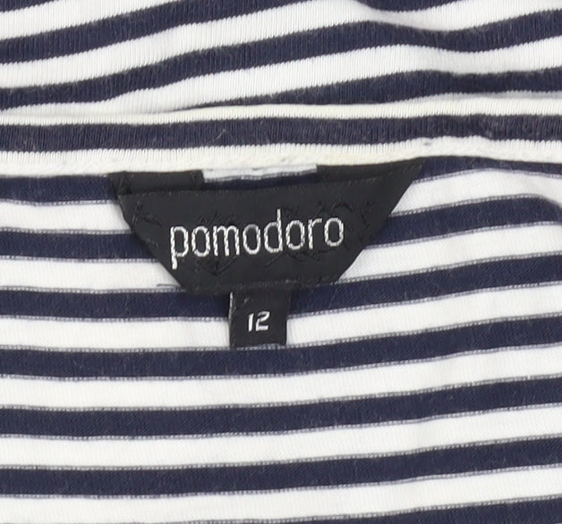 Pomodoro Womens Blue Striped Floral Cotton T-Shirt Size 12