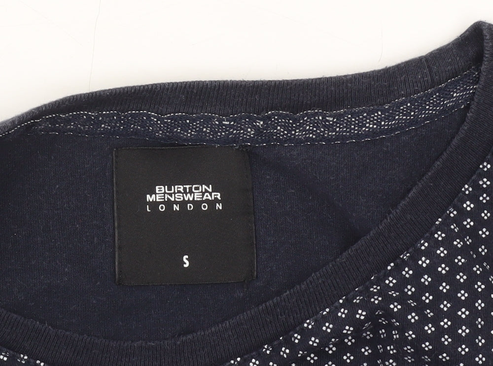 Burton Menswear Men’s Blue Geometric Crew Neck T-Shirt Size S