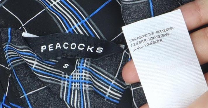 Peacocks Womens Black Check Long Sleeve High Neck Blouse Size 8
