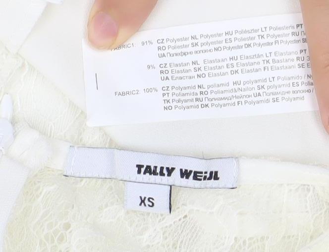 Tally Weijl Womens Ivory XS Sleeveless Lace Peplum Blouse