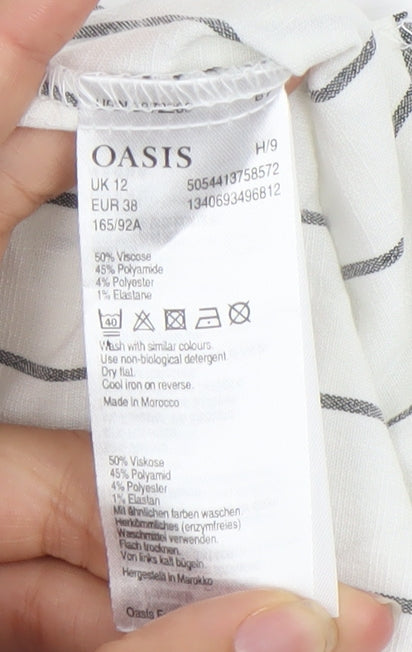 Oasis Womens White Striped Tunic Blouse Size 12 Scoop Neck Sleeveless