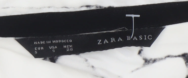 Zara Women’s White Marble Print Long Sleeve Button-Up Shirt Size S