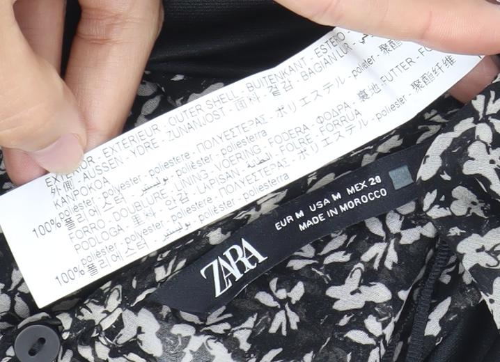 Zara Women Black Floral Asymmetric Wrap Dress Size 12
