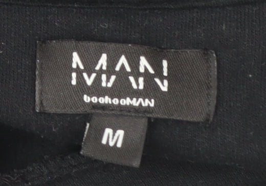 boohooMAN Men’s Black Pullover Hoodie M Logo Rhinestone Bird Graphic