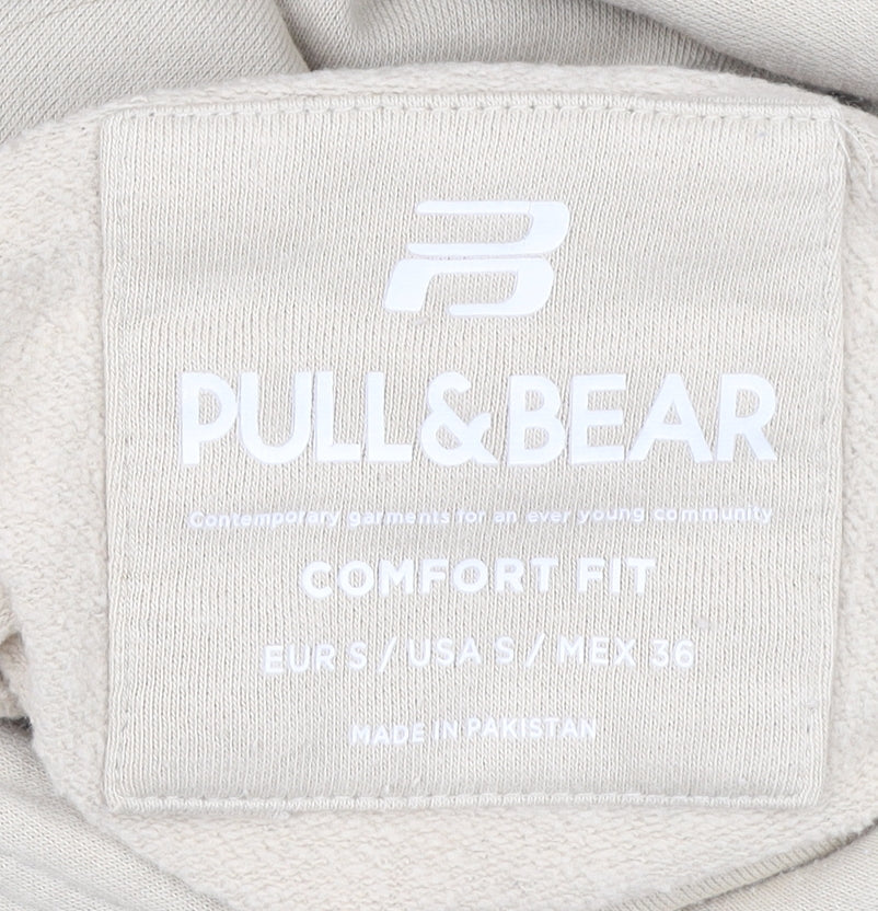 Pull&Bear Men’s Beige Pullover Hoodie S Comfort Fit Long Sleeve