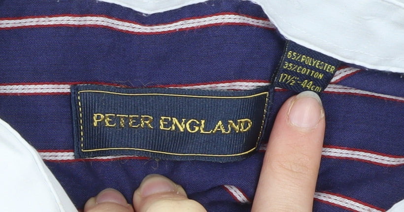 Peter England Men's Blue Striped Dress Shirt 17.5/44cm Long Sleeve Formal