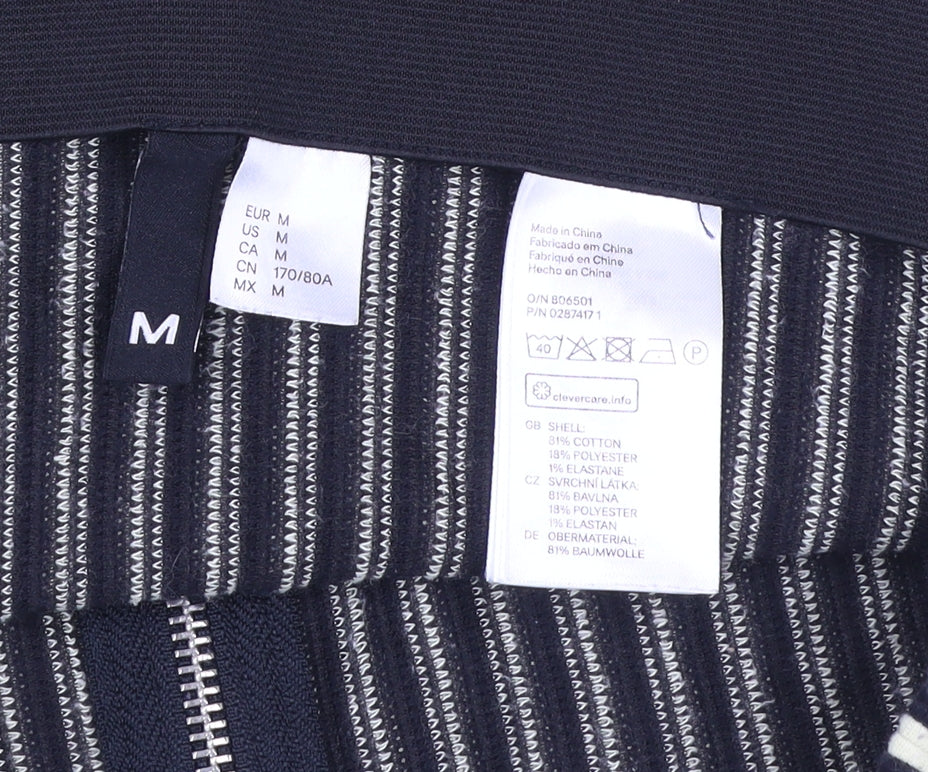Women's Black Striped Pencil Skirt M Cotton Blend Zip Casual
