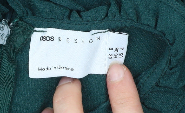 ASOS DESIGN Women’s Green Shift Dress Size 8 Ruffle Hem Long Sleeve