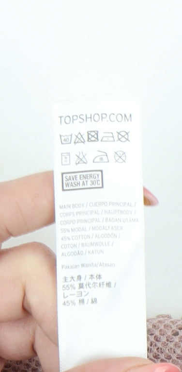 Topshop Women Pink Size 6 Short Sleeve Crochet Trim T-Shirt
