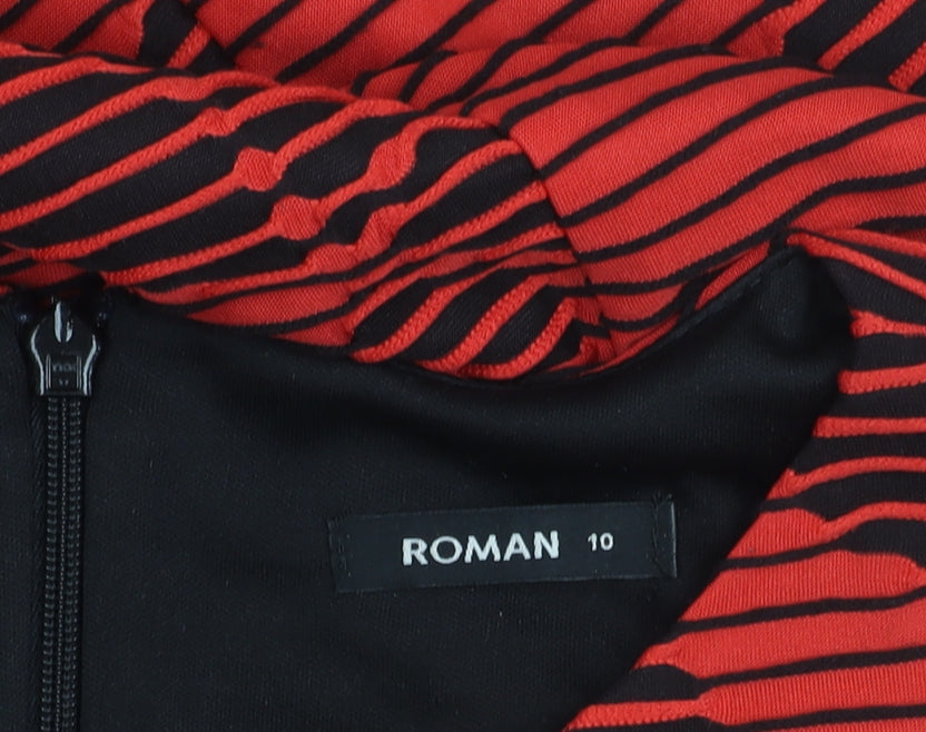 Roman Women Red Black Floral Striped Bodycon Dress Size 10