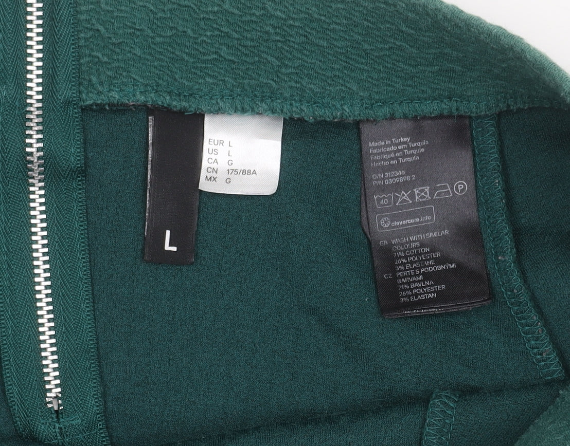 Women’s Green A-Line Skirt Size L Cotton Blend Zip Casual