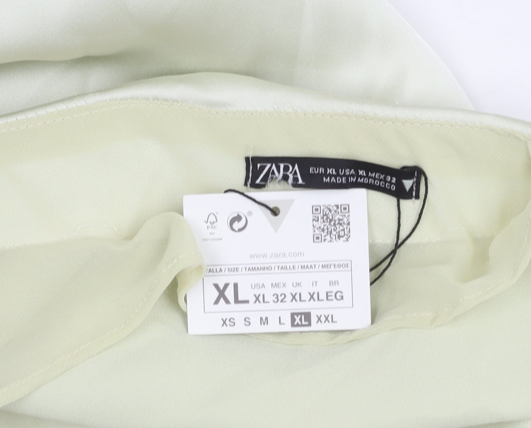 Zara Women Ivory XL Slip Dress Satin Cowl Neck Long Elegant