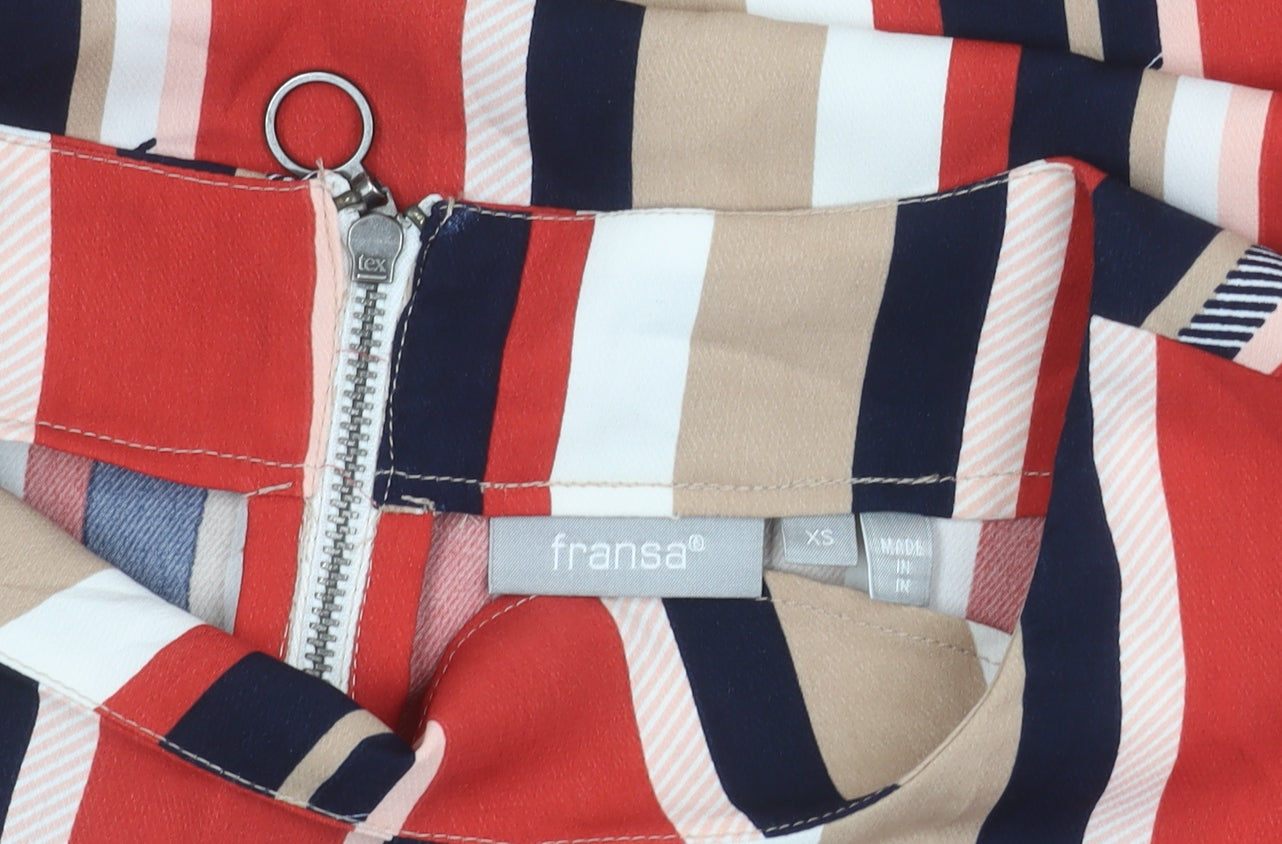 Fransa Womens Multicoloured Striped Blouse XS Long Sleeve Zip