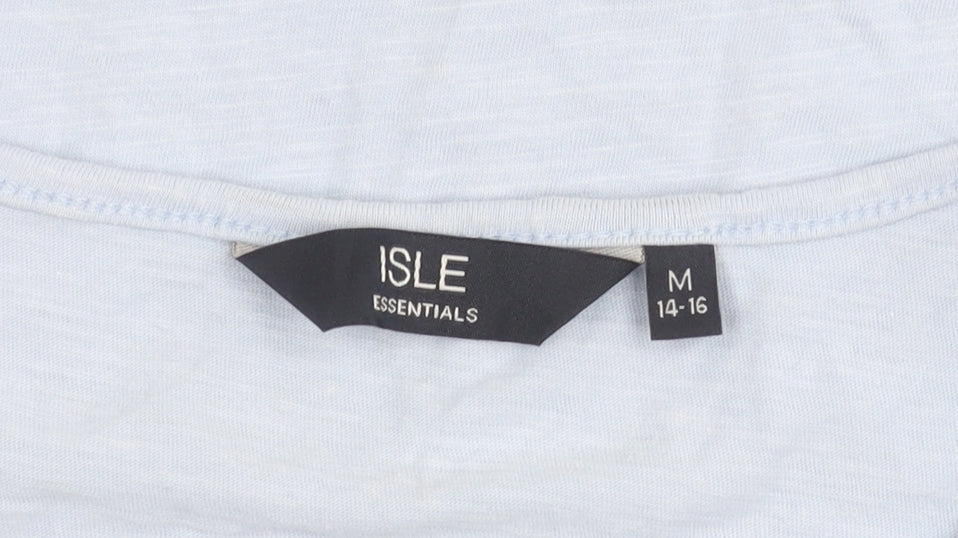 Isle Essentials Women Blue Cotton Embroidered T-Shirt Size 14