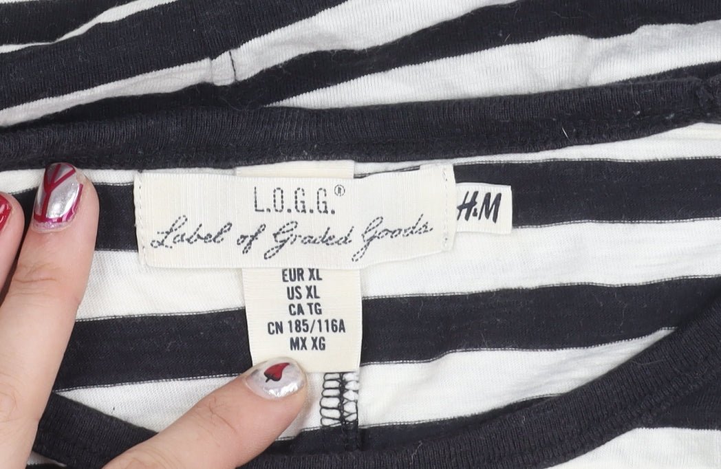 H&M Women’s Black White Striped Cotton T-Shirt XL