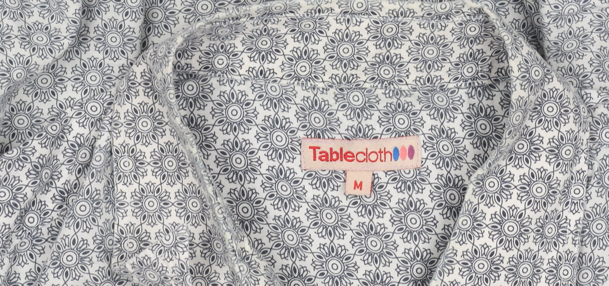Tablecloth Men's White Geometric Long Sleeve Button-Up Shirt M