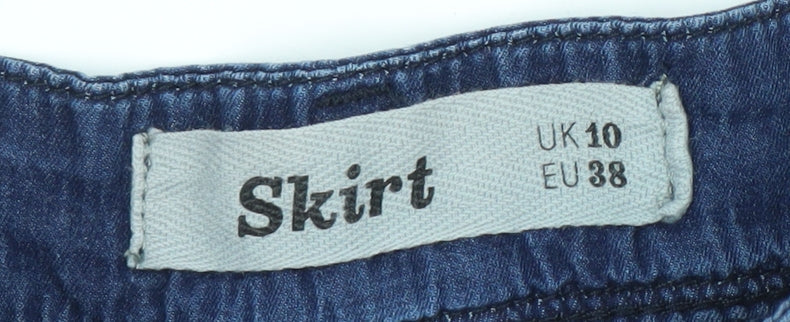 Women’s Blue Denim A-Line Short Skirt UK 10 Casual Pockets