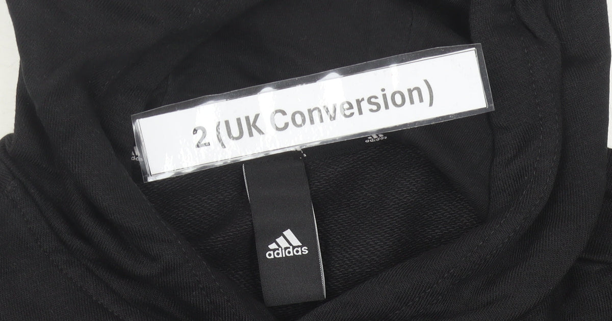 Adidas Womens Black Pullover Hoodie Size 2 Logo Print Sweatshirt
