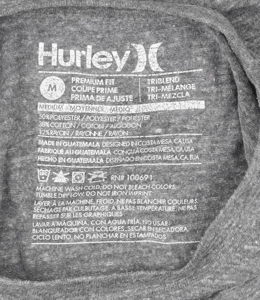 Hurley Men’s Grey Medium Graphic Print Crew Neck T-Shirt