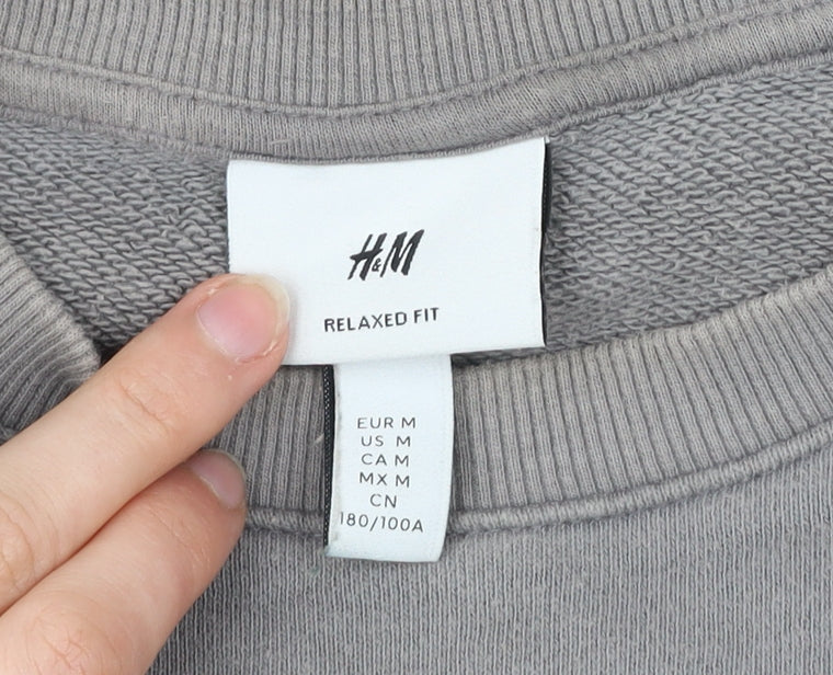H&M Men’s Grey Relaxed Fit Sweatshirt M Graphic Print Pullover