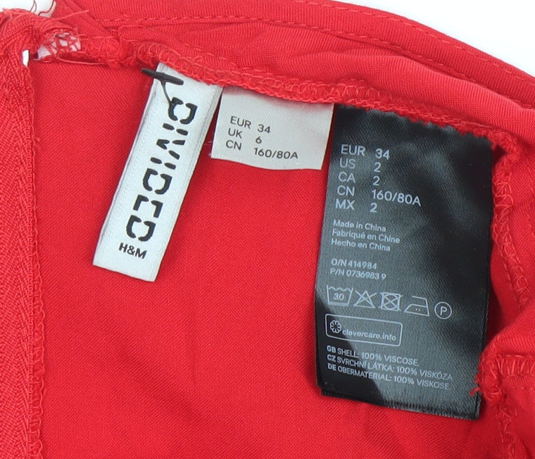 H&M Women’s Red Viscose Slip Dress Size 6 Long Strappy Summer