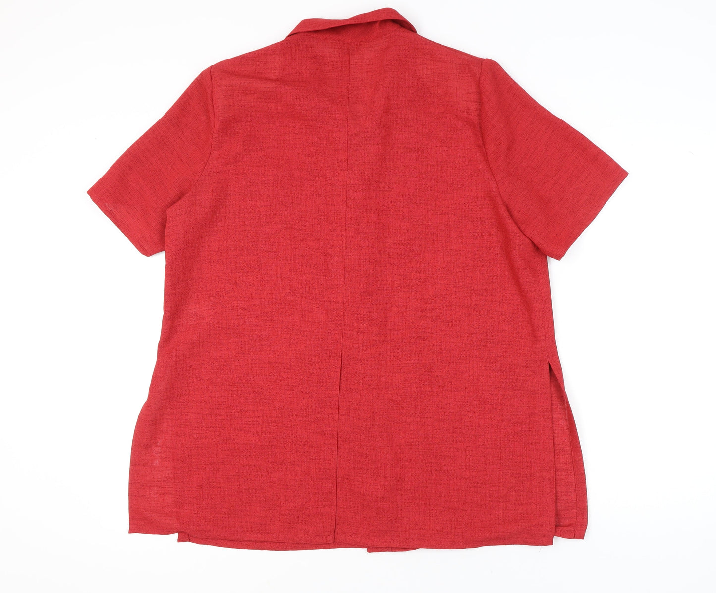 Elvi Womens Red Size 16 Short Sleeve Button Suit Top