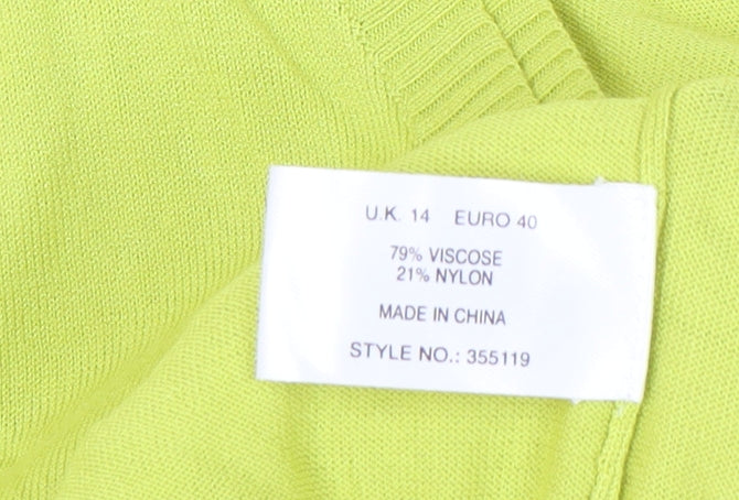 Kaliko Womens Green Cardigan Size 14 Knit Ruffle Scoop Neck