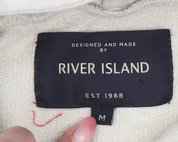 River Island Men’s Beige Distressed Pullover Hoodie M Regular Fit