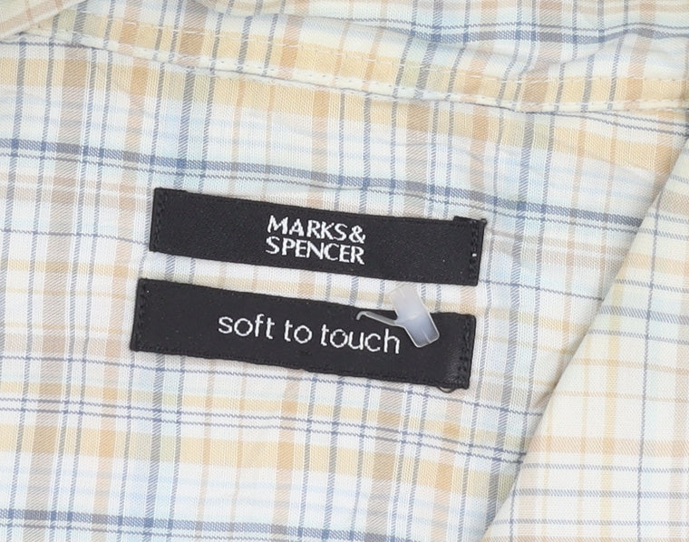 Marks & Spencer Men’s Beige Check XL Short Sleeve Button-Up Shirt 44-46 in