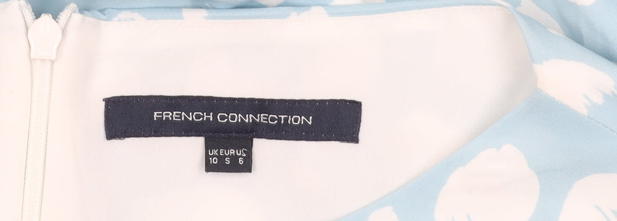 French Connection Women Blue White Floral Mini Shift Dress Size 10