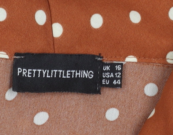 PRETTYLITTLETHING Women’s Brown Polka Dot Wrap Mini Dress Size 16
