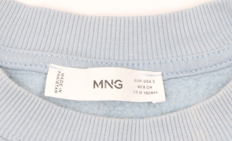 Mango Women Blue Small Pullover Sweatshirt Crew Neck Cotton