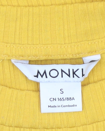 Monki Women Yellow Cropped T-Shirt Size S Short Sleeve Jersey Top