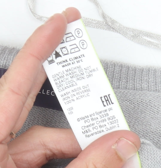 Marks & Spencer Women’s Grey V-Neck Jumper Size 12 Acrylic Knit