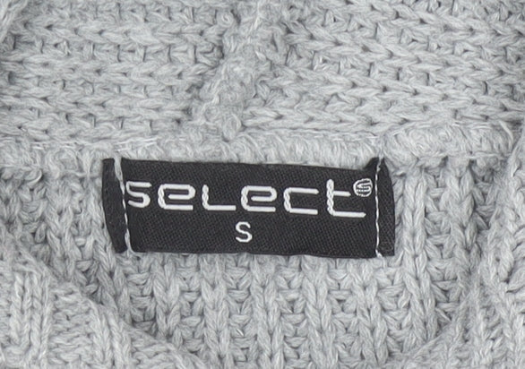 Select Womens Grey Chunky Knit Hooded Pullover Jumper Size S