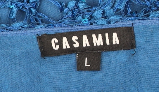Casamia Women’s Blue Sequin Crochet Tunic Blouse Size L Party Top