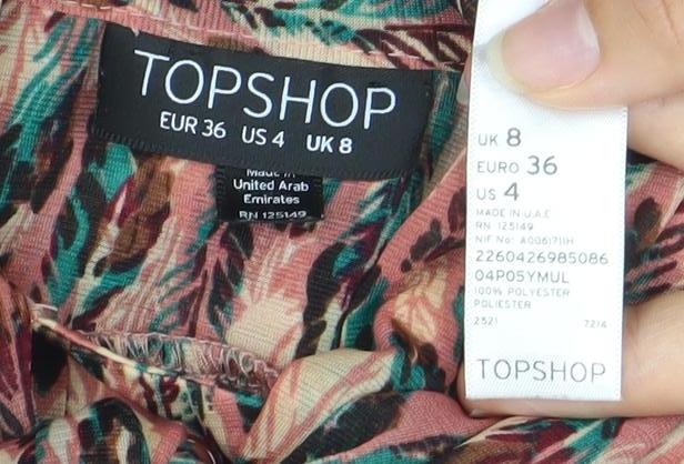 Topshop Womens Multicoloured Animal Print Bow Blouse Size 8