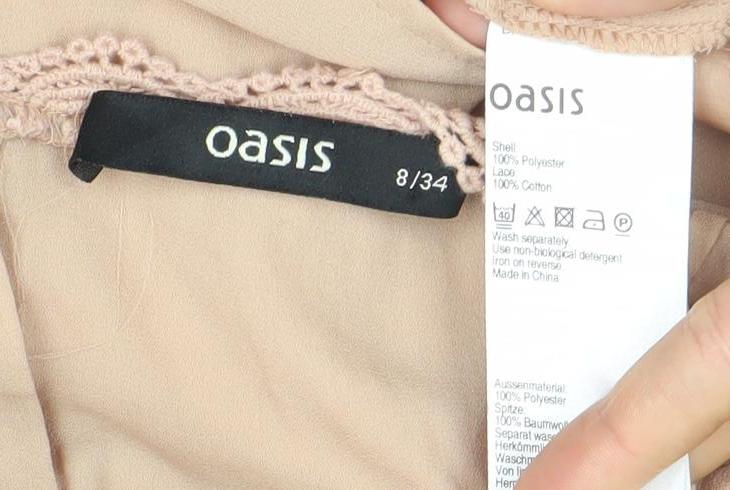 Oasis Women’s Beige Lace Trim Long Sleeve Tunic Blouse Size 8