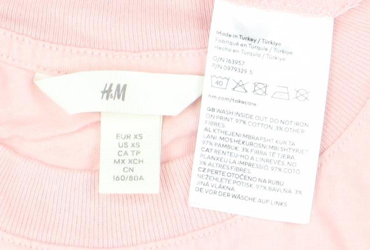 H&M Women’s Pink XS Cotton Stretch T-Shirt Oui Mon Cheri