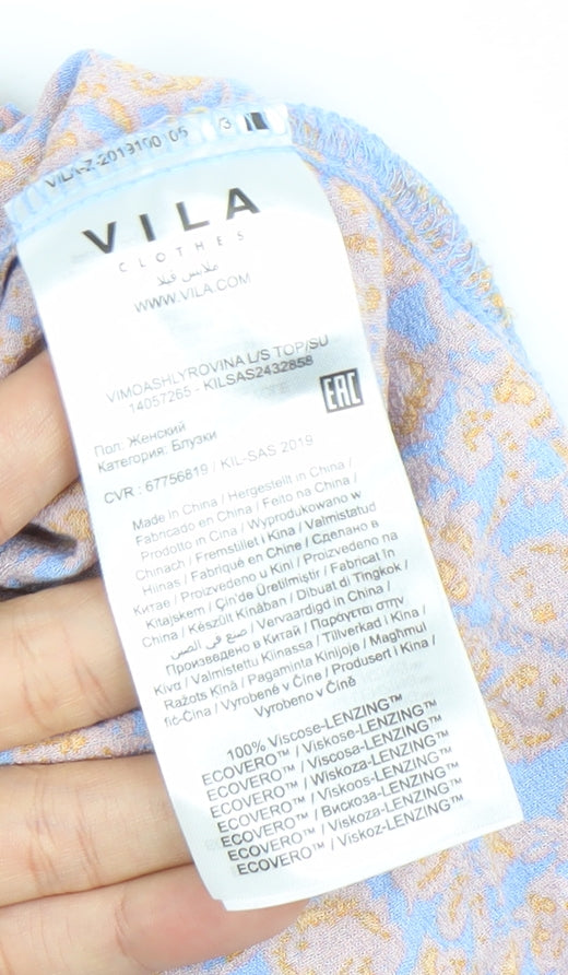 VILA Women’s Blue Floral Long Sleeve Tunic Blouse Size L